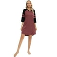 thumbnail image 3 of Women 3/4 Sleeve Sleeve Nightgown Loose Fit Sleepshirt Spring Fall Sunmer Calf-Length Soft House Dress Round Neck Comfy Sleepwear Loungewear, Red black S-3XL, 3 of 9