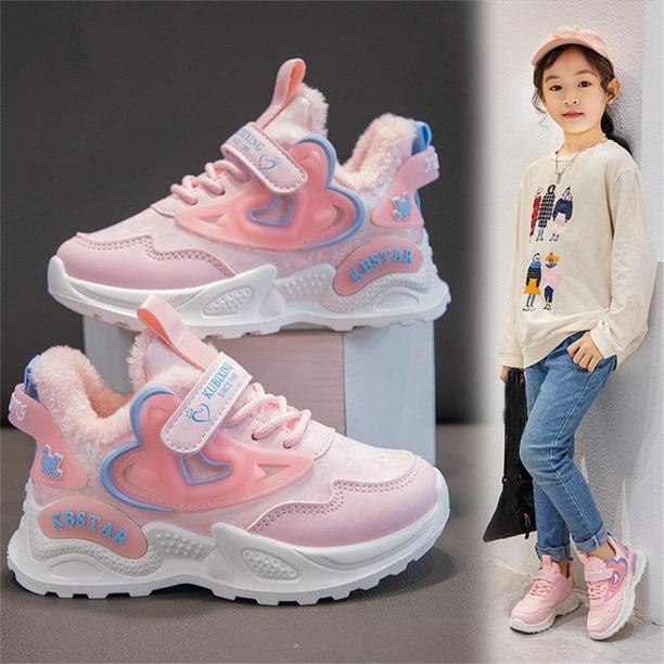 nsendm Girls Shoes Big Kid Female Baby Girl Shoes Fashion Children s Shoes Girls Leather Plus Velvet Sports Cotton Shoes Winter Warm Cat and Girls