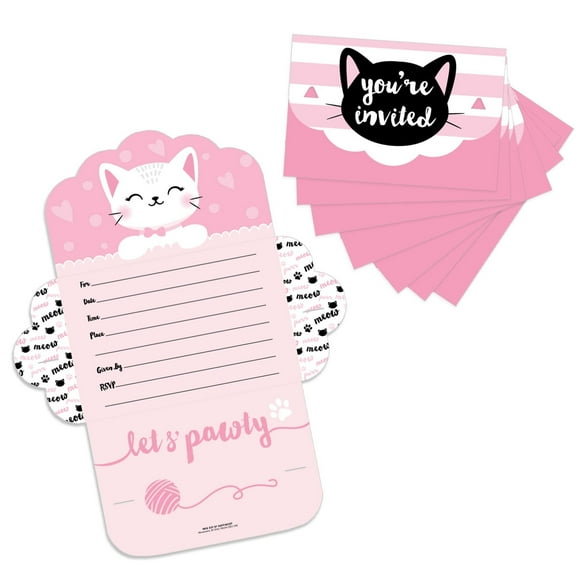 Purr-fect Ensemble d'Invitations Chat - Cartes de Remplissage Adorables pour Baby Showers et Fêtes d'Anniversaire - Design Amusant pour les Amoureux des Chats - Ensemble de 8