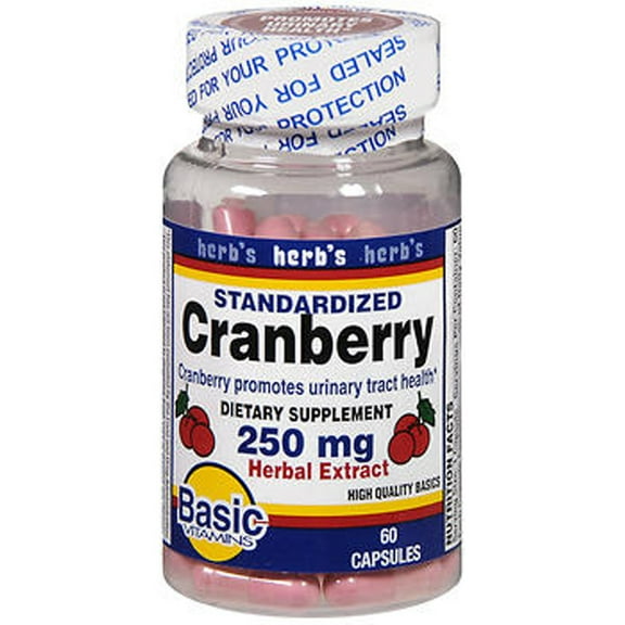 Basic's Vitamins Standardized Cranberry Capsules, 250 mg, 60 Count