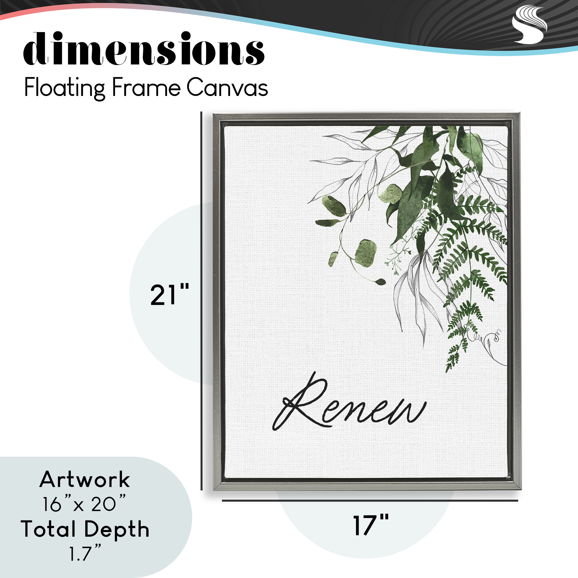 Renew Ferns & Botanicals Gray Framed Floater Canvas Wall Art, design by Lettered and Lined