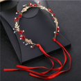 thumbnail image 2 of Conjunto de joyería de corona con aretes en forma de flor Tiaras de boda rojas con diamantes de imitación blancos y perlas Accesorios para el cabello de vid larga para fiesta de Navidad, 2 of 5