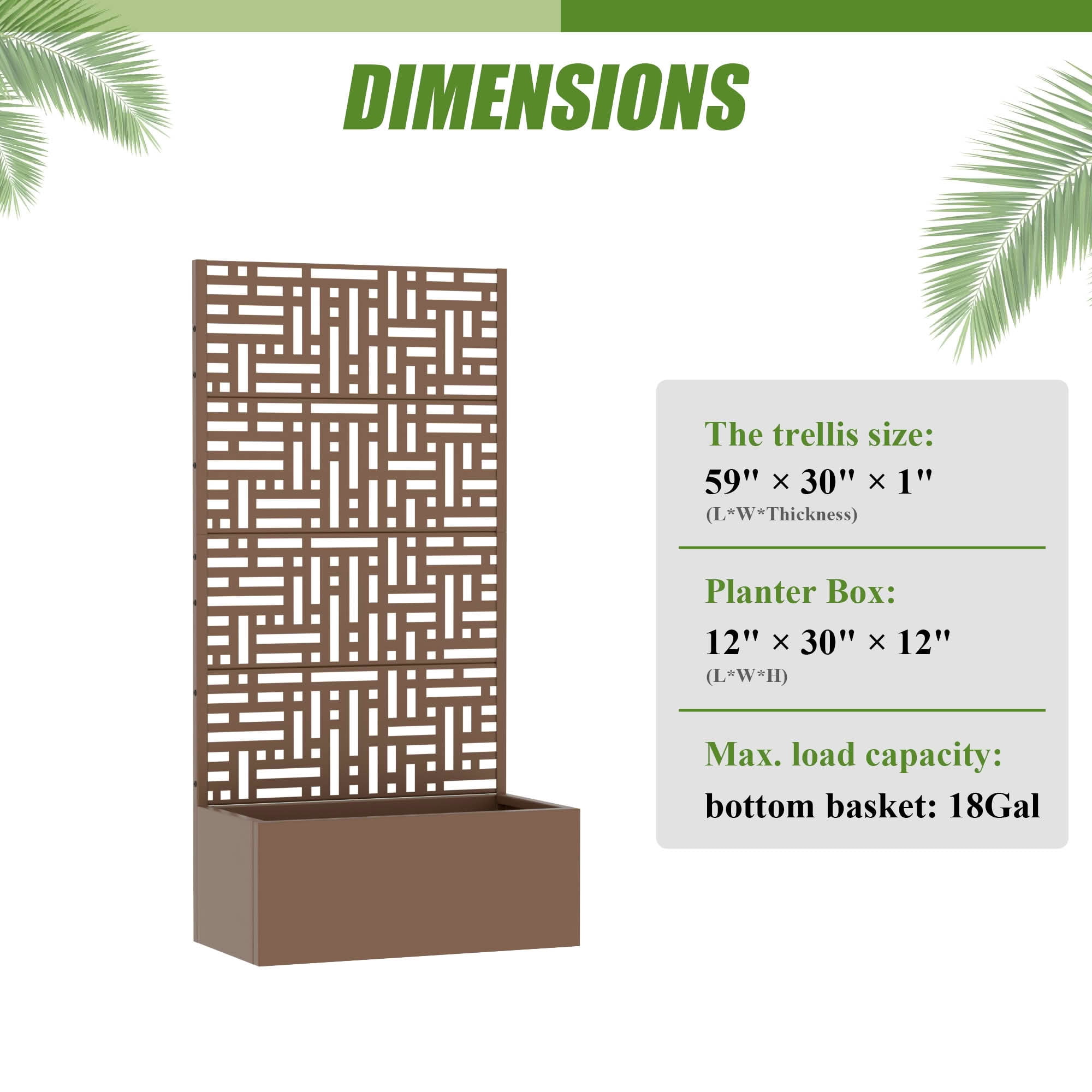 MAYEERTY 59X30" Metal Outdoor Brown Privacy Screen with Planter Box for Backyard & Garden, 4 Piece Set