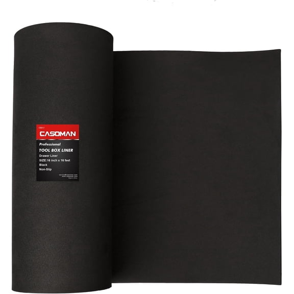 CASOMAN Tool Box Liner and Drawer Liner, Non-Slip Black Mat, 16" x 16 ft