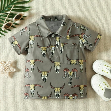 

Huilaibazo Toddler Boys Girls Short Sleeve Cartoon Prints Coat Kids Tops T Shirt With Pocket