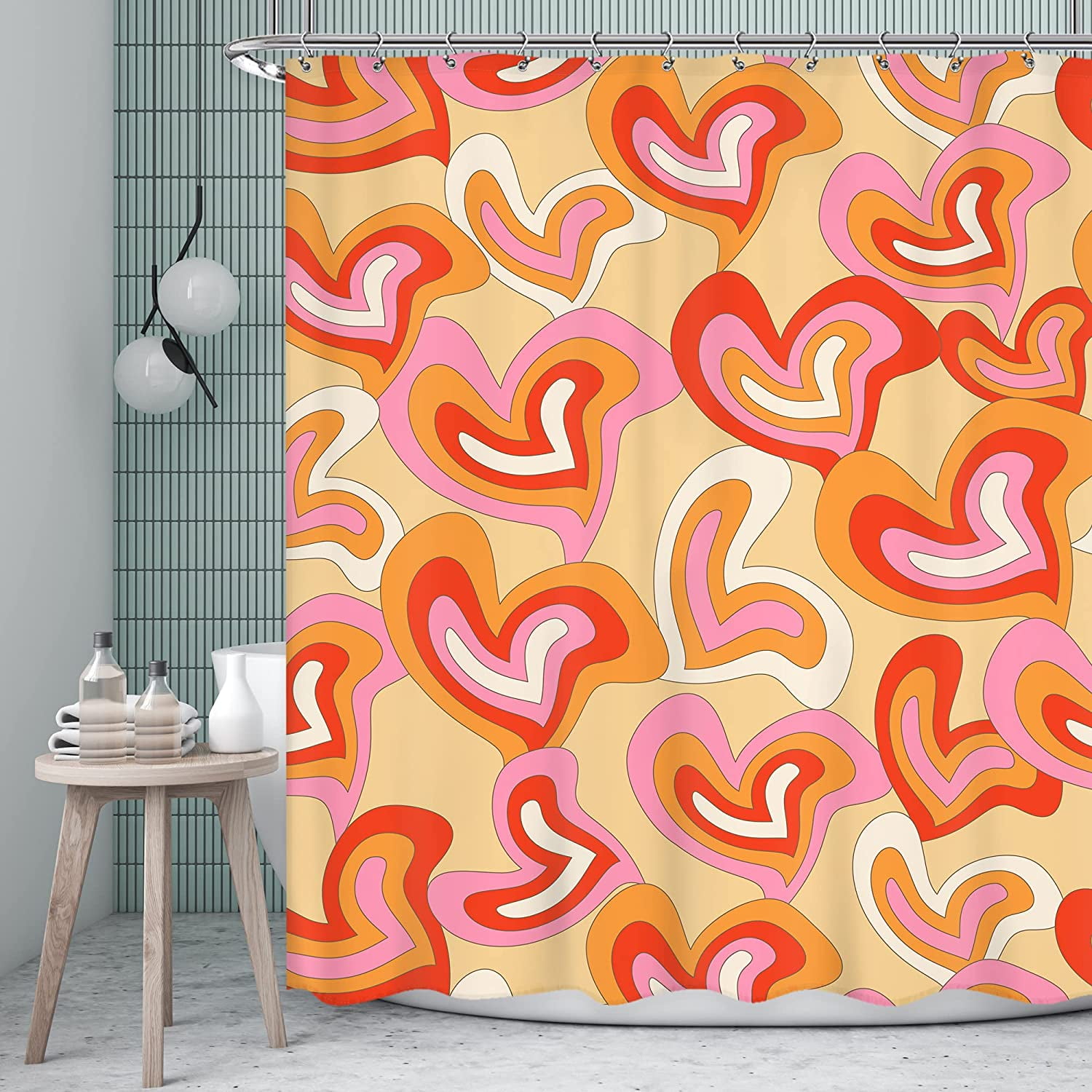 aoselan Abstract Heart Shower Curtain 72"×72" Inch Pink Orange Cute