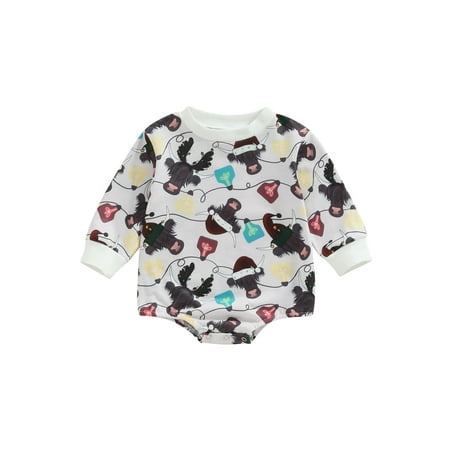 

TSEXIEFOOFU Baby Girls Boys Christmas Romper Cattle Head Coloured Lamp Print Round Neck Long Sleeve Jumpsuits Autumn Winter Casual Bodysuits