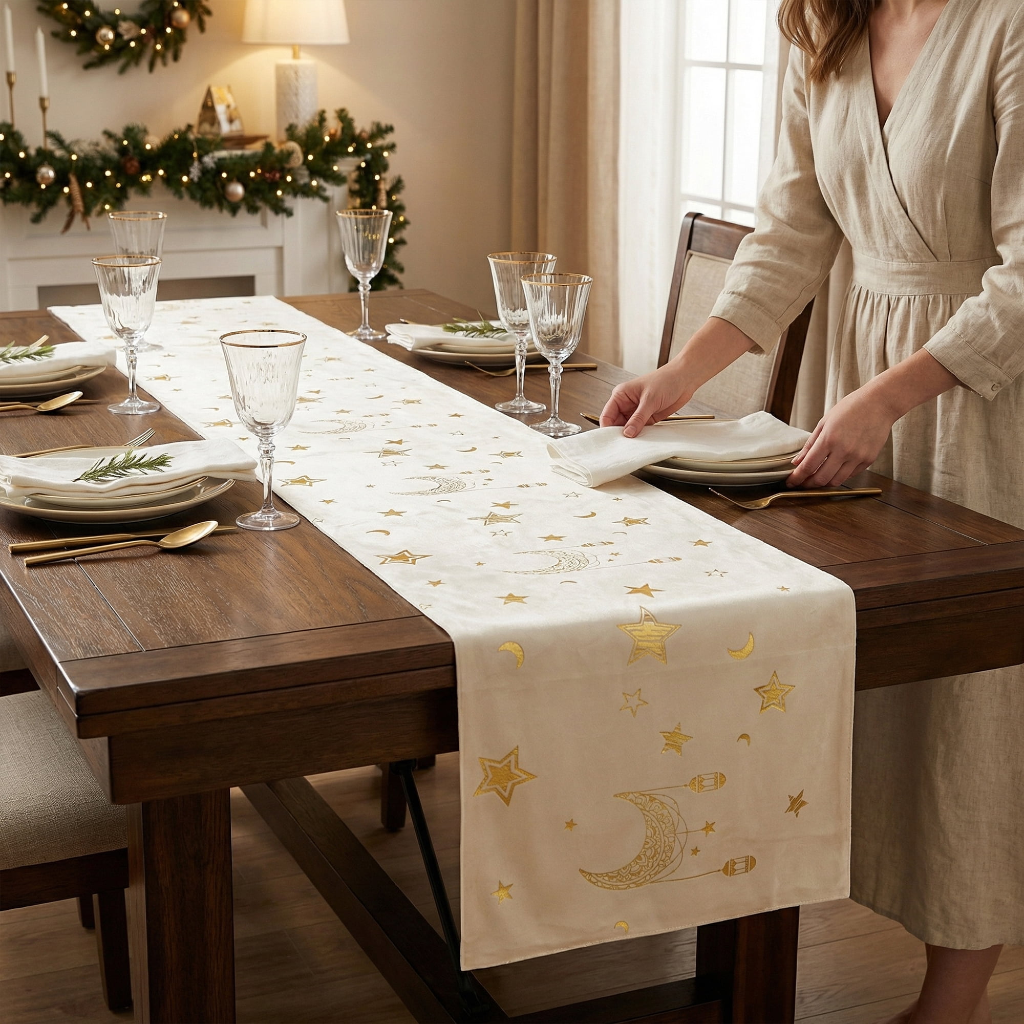 Unique Bargains Long Printed Polyester Table Runner for Decorations White 13"x106.3"