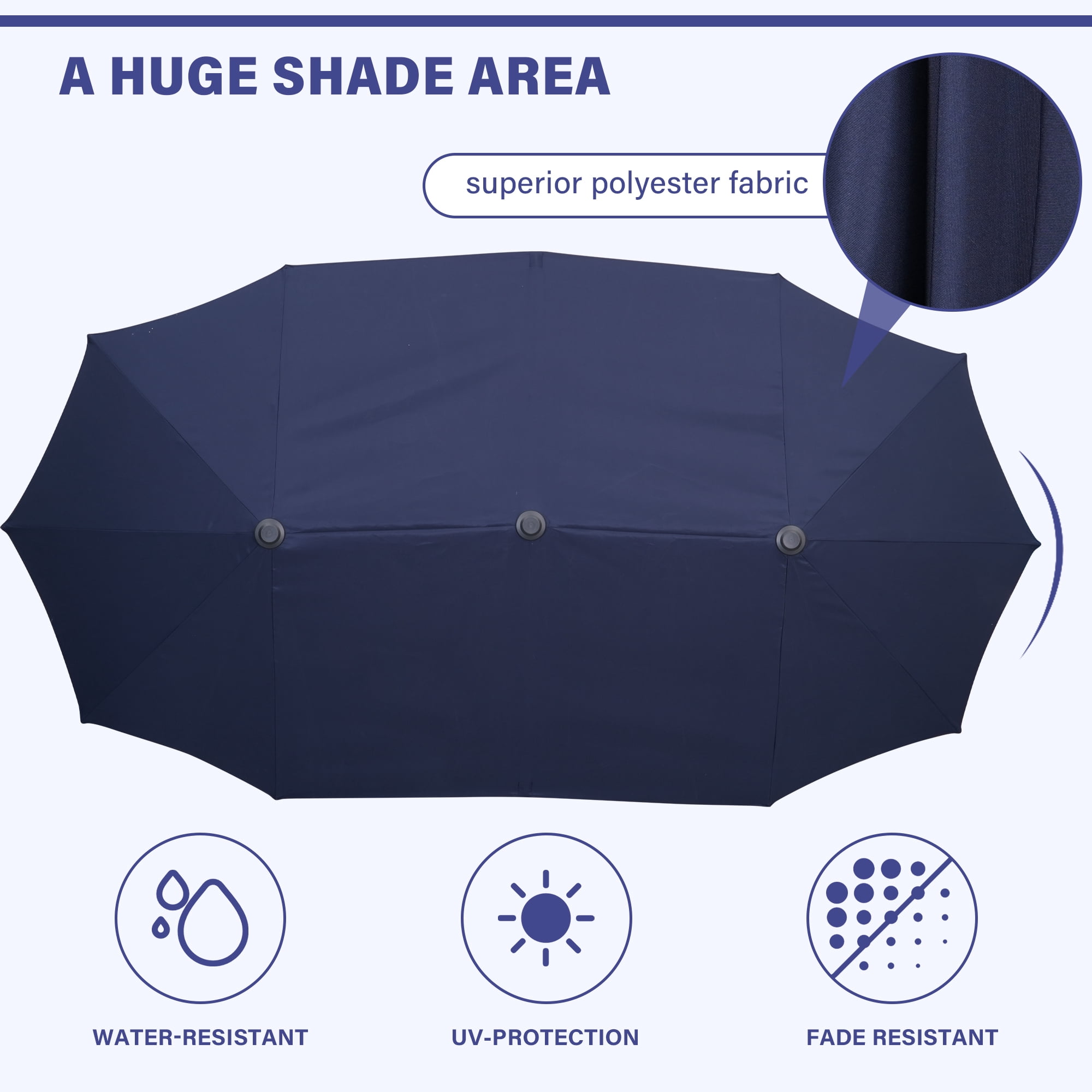 Ainfox 13ft Large Patio Umbrella, Outdoor Double-Sided Rectangle Market Heavy Duty Umbrellas without Base, Navy Blue