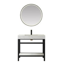 Funes 36" Single Sink Bathroom Vanity in Matte Black Frame White Top w/ Mirror