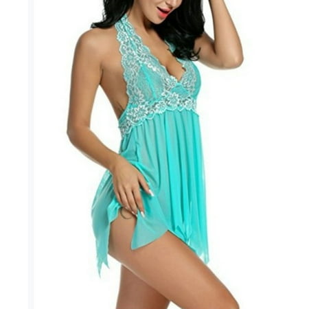 TMOYZQ Women s Nightgowns Lace Babydoll Mesh V Neck Nightwear Satin Sleep Slim Fit See Through Chemise Nightwear Valentine s Day Outfits