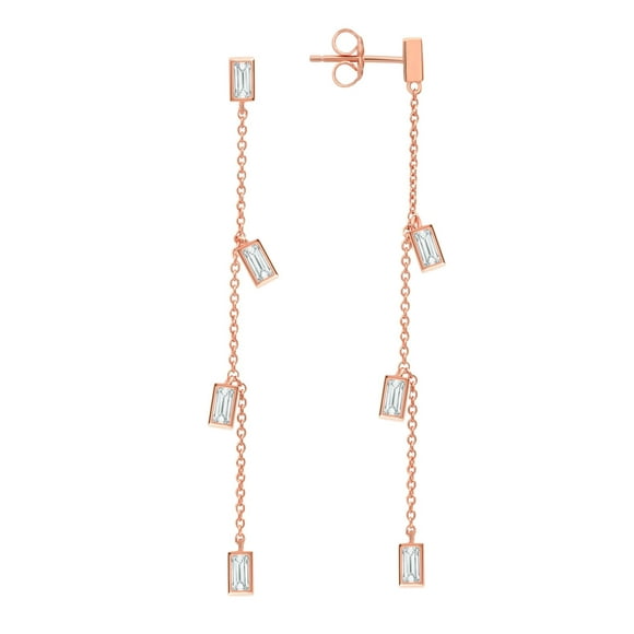 Baguette Linear Earrings in Rose Gold