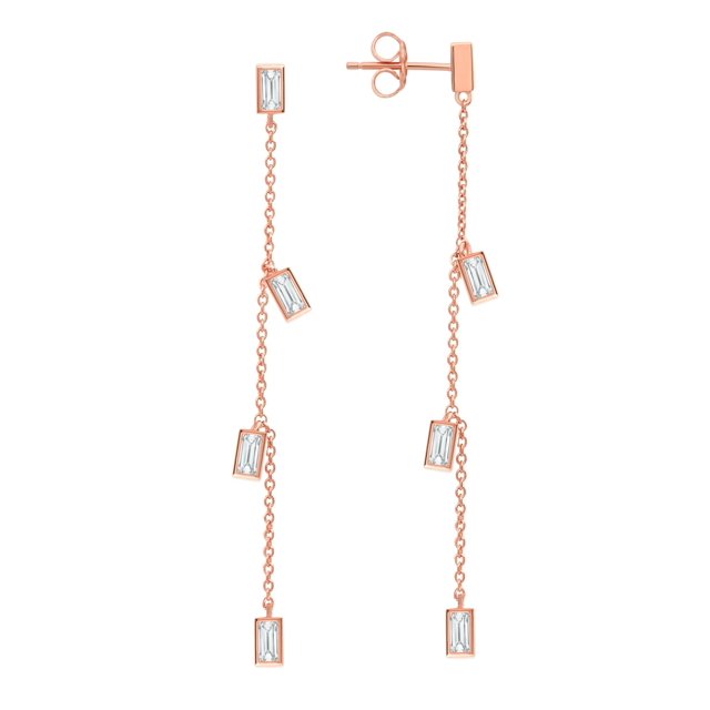 Baguette Linear Earrings in Rose Gold