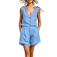 thumbnail image 2 of Lcziwo Two Piece Gauze Sets for Women Tie Shoulder V Neck Button Down Vest with Shorts Cotton Linen Casual Summer Outfits 2026 Blue,XL, 2 of 7