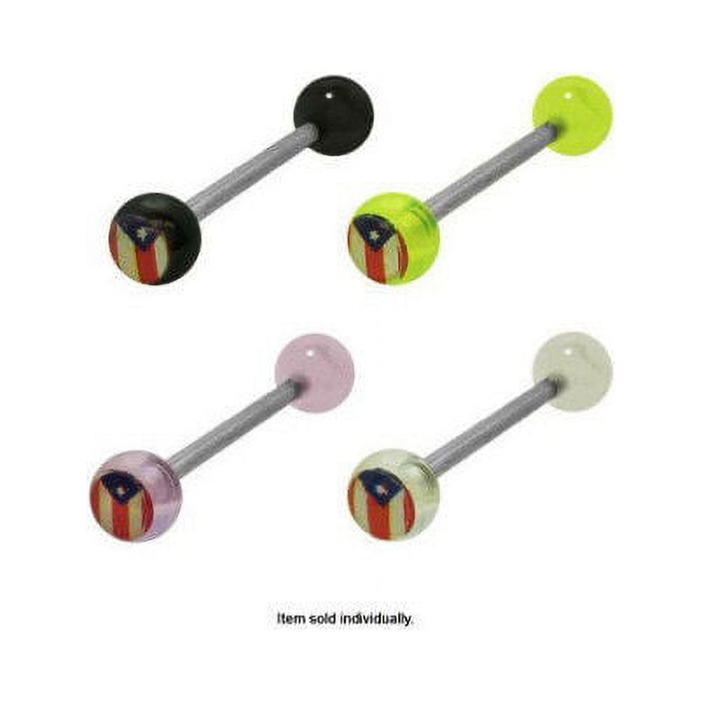 Barbell Tongue Ring Acrylic Puerto Rican Flag