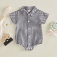 thumbnail image 4 of Bodysuit for Baby Girls & Boys for 12-18 Months Preemie Newborn Baby Boy Summer Clothes Short Sleeve Lapel Button Romper Up Loose Fit Plaid Jumpsuit Baby Boy Outfit, 4 of 9