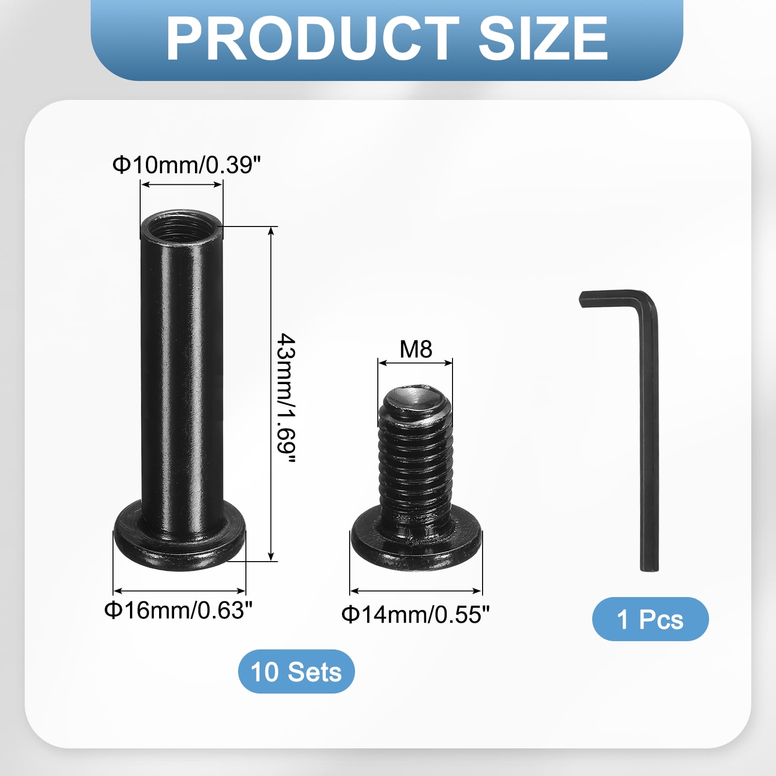 Uxcell 10 Sets Binding Post Screw Female M8*40*Φ10 Hex Drive Socket Cap with Wrench