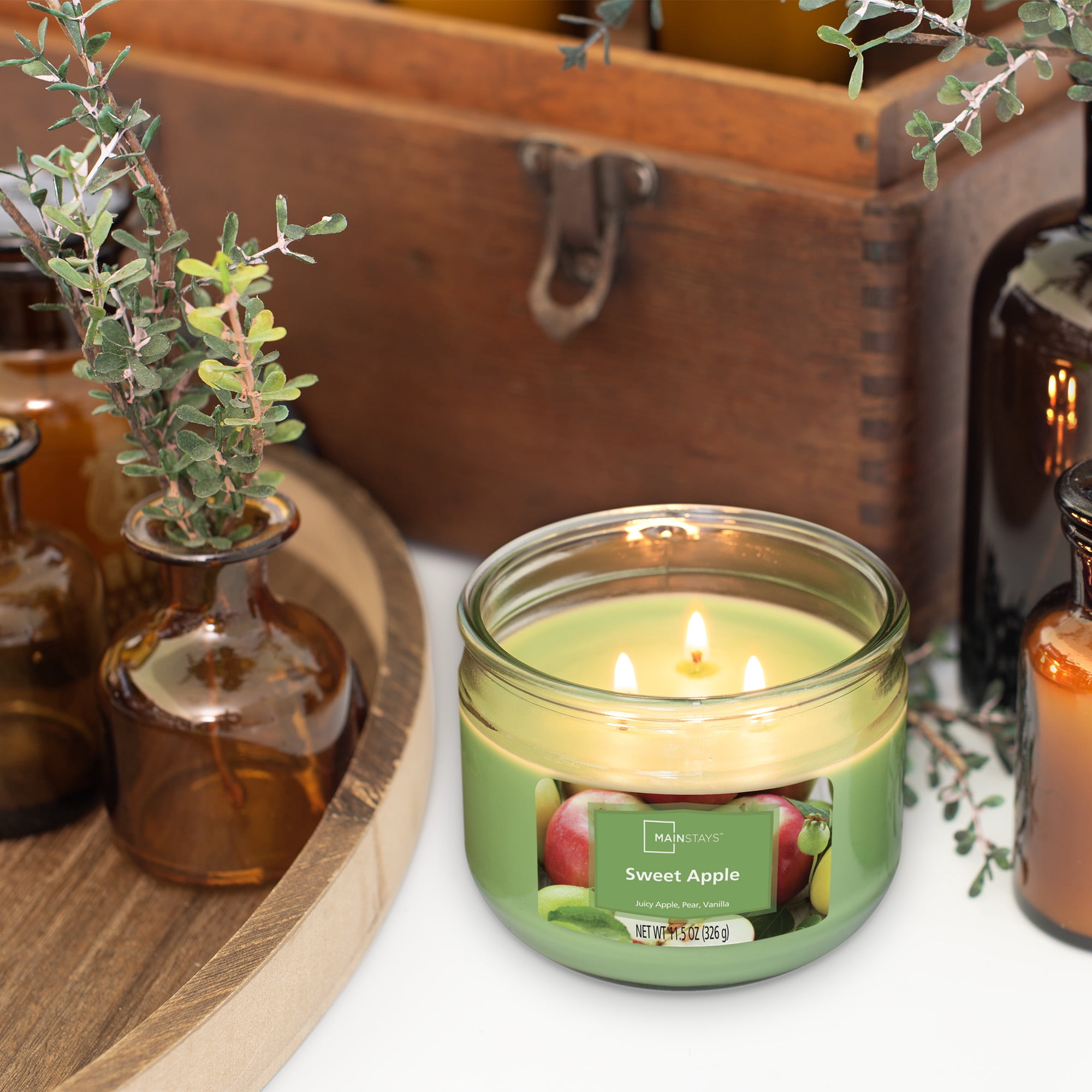 Mainstays Sweet Apple Scented 3-Wick Glass Jar Candle, 11.5 oz
