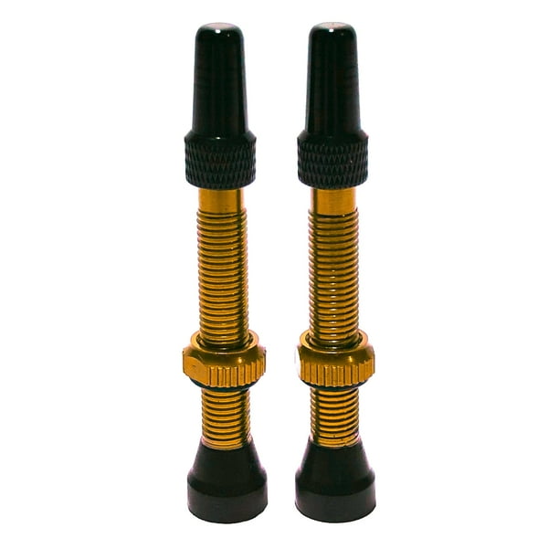 Road Up Pair (2) 44mm Tubeless Gold Presta Valve Stems w/Removable Core