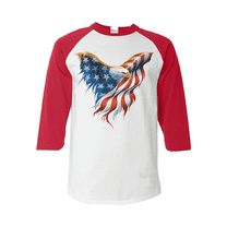 MmF - Mens Raglan Sleeve Baseball T-Shirts, up to Size 3XL - American Flag 4th of July