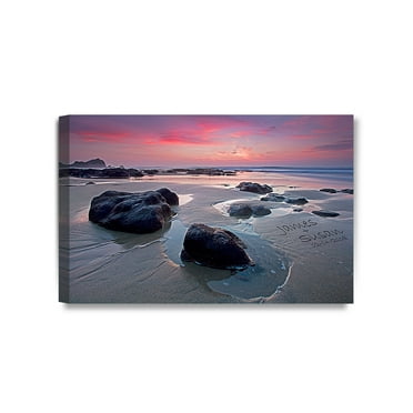 DECORARTS - love on Beach Personalized Canvas Prints Gift, includes Names and the Special Date - Customized Gifts for Anniversary, Valentine's day,Wedding. 24x16