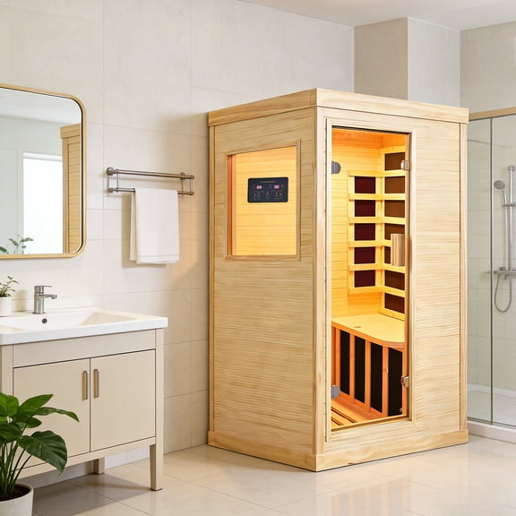 Hosauna Infrared Home Sauna, 1-Person Canadian Hemlock Indoor Spa, 1400W Heater, Time & Temperature Preset