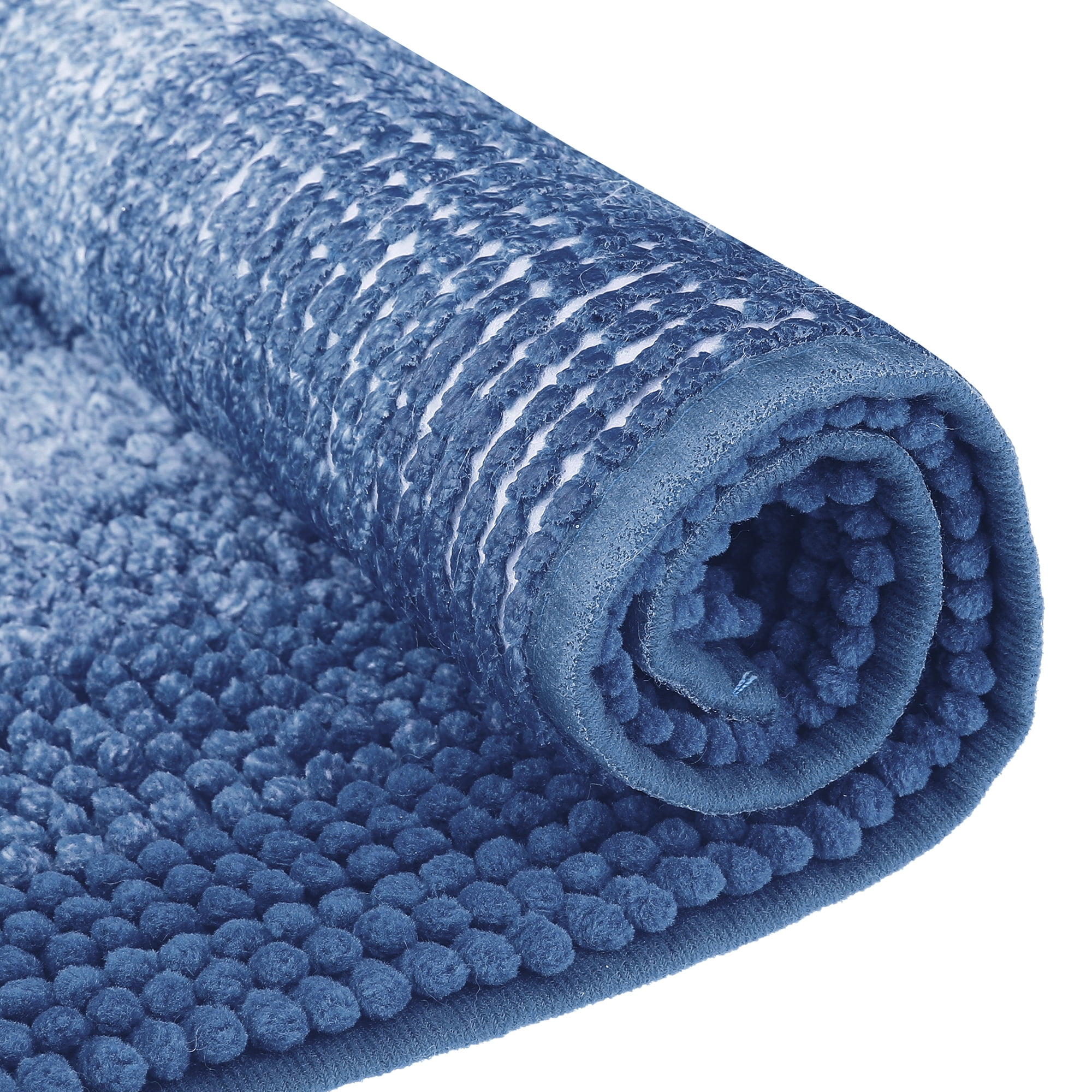 Unique Bargains Gradient Color Striped Bath Mats 2 Pcs Non-Slip Bathroom Rugs Navy Blue 16" x 24"