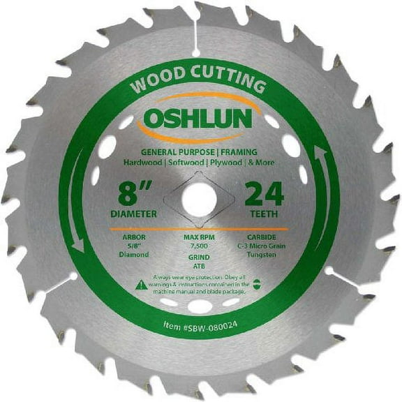 Oshlun SBW-080024 8-Inch 24 Tooth ATB General Purpose and Framing Saw Blade with 5/8-Inch Arbor (Diamond Knockout)