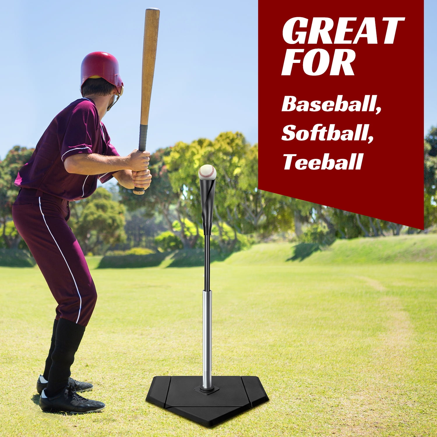 CureCalor Portable Baseball Batting Tee, Height Adjustable Traditional Home Plate Base for Baseball and Softball