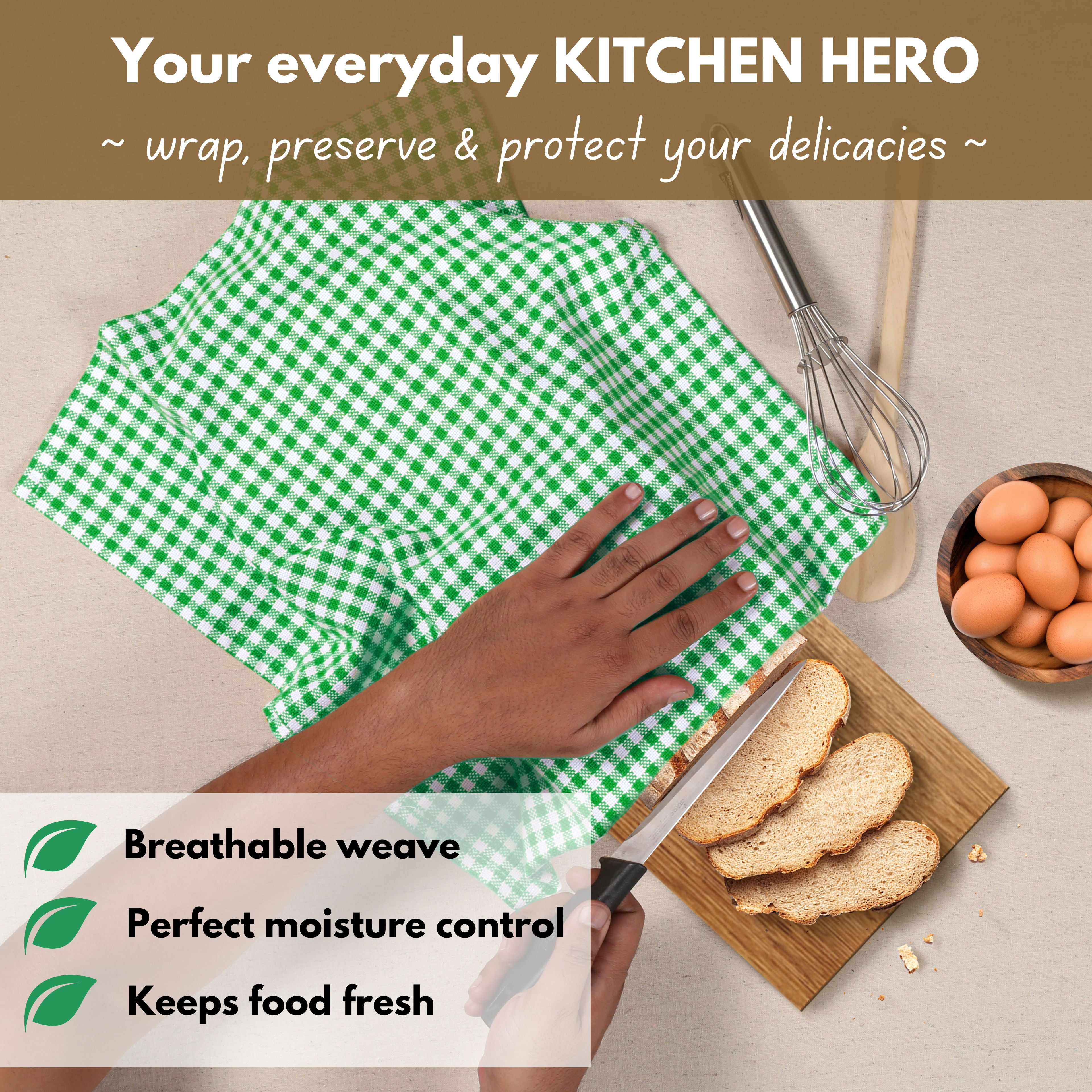Native Fab 12 Pack Gingham Check Plaid Kitchen Towel - Soft Cotton - Washcloths - 16x26 - Green