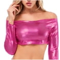 thumbnail image 2 of BSDJILFG Off the Shoulder Tops for Women Long Sleeve Y2K Metallic Crop Tops Skinny Shirts for Nightclub Party, 2 of 5