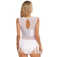 thumbnail image 3 of Kaerm Women's Shiny Sequin Leotard Fringe Tassel Latin Jazz Dance Leotard Ballroom Dance Dress White L, 3 of 8