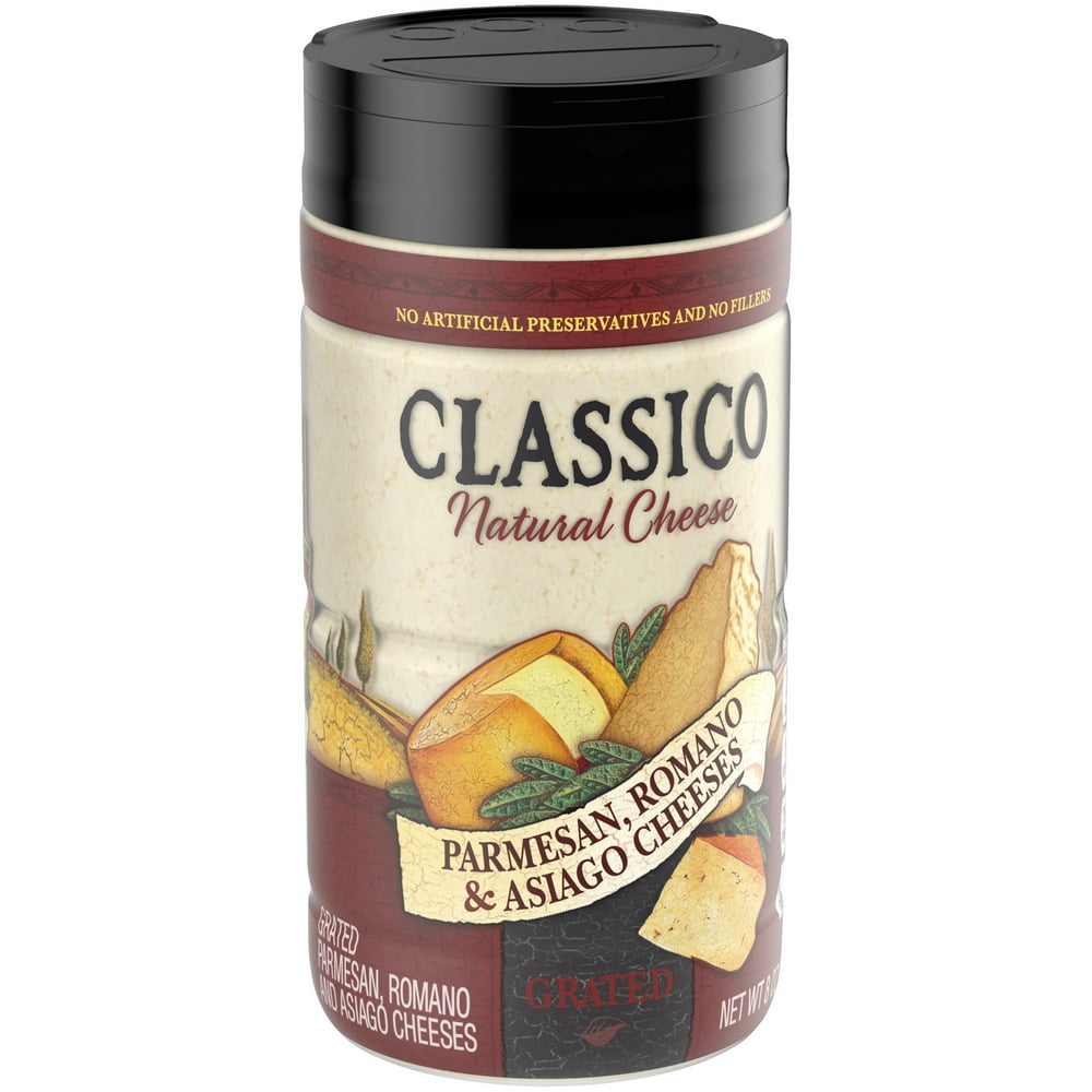 Classico Grated Parmesan, Romano and Asiago Cheese, 8 oz Jar Walmart