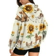 thumbnail image 2 of COEQINE Women's Full Zip Up Hoodie Oversized Sweatshirts Horse Cow Chicken Print Fashion Jacket Long Sleeve Sunflower Pattern Casual Wear Fall Winter Outfits Tops with Pockets, M, 2 of 7