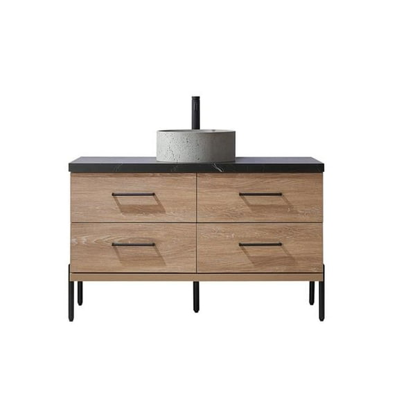 48 in. Trento Single Sink Bathroom Vanity, North American Oak with Black Sintered Stone Top with Concrete Sink