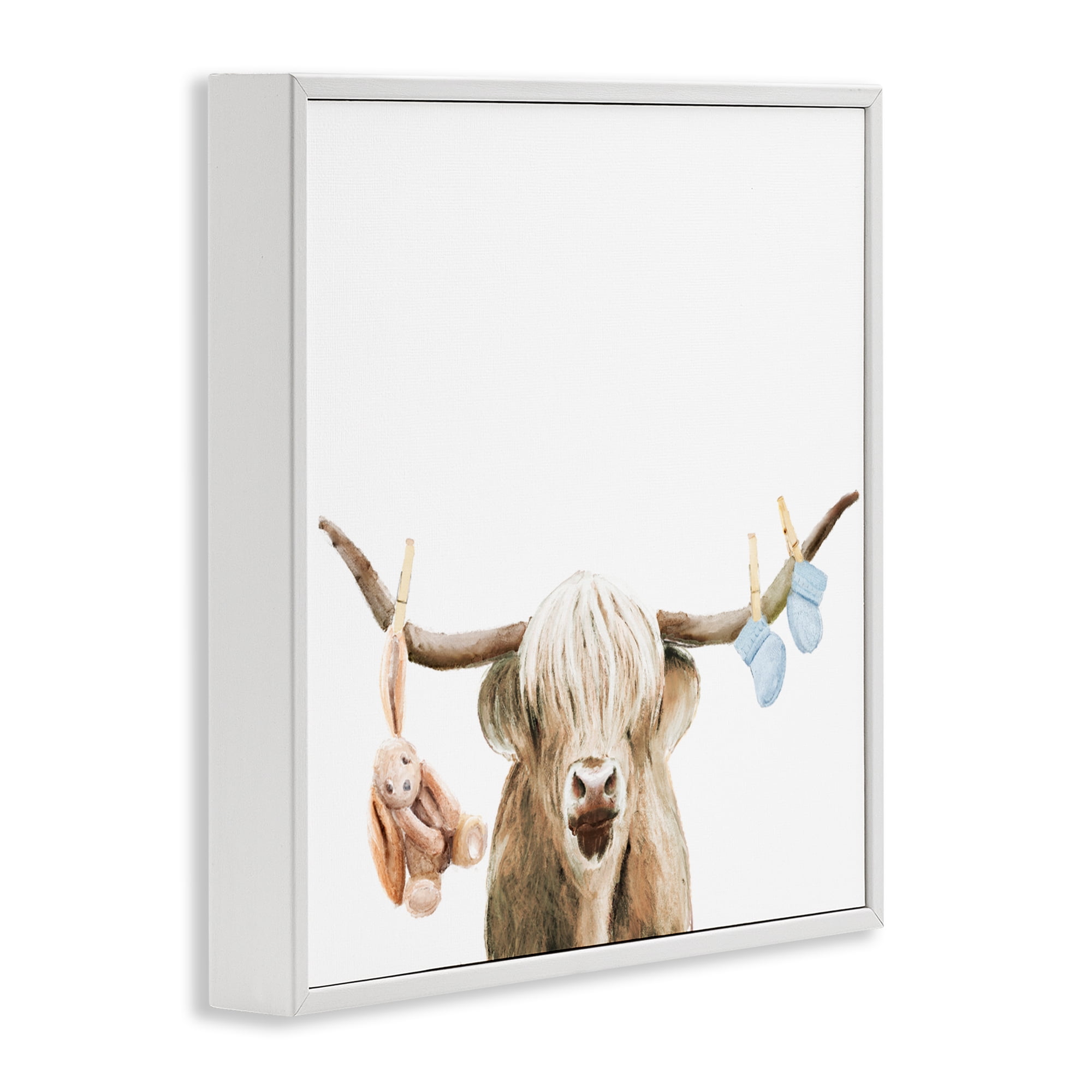 Highland Cow Baby Boy White Framed Giclee Art, design by Ali Lynne
