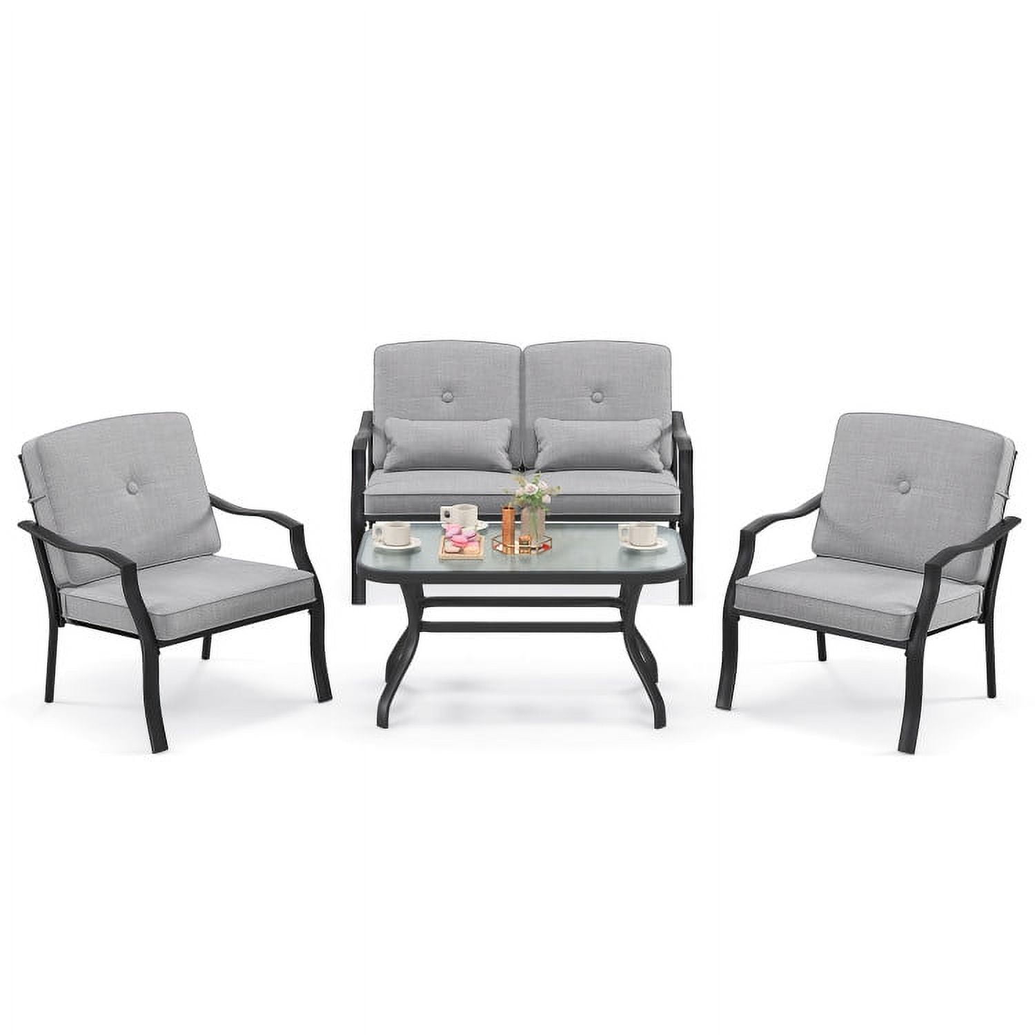 Aimee Lii 4 Pieces Outdoor Conversation Set with Seat Back Cushions and Waist Pillows, Patio Sectional Furniture Set, Gray Aimee Lii 4 Pieces Outdoor Conversation Set with Seat Back Cushions and Waist Pillows, Patio Sectional Furniture Set, Gray