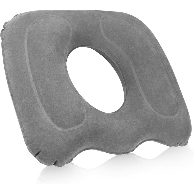 Cojín de asiento inflable 18.1'' x 15.7'' x 4.7'' Almohada de donut de elevación portátil Almohada de hemorroides ajustable en altura para el dolor de espalda del coxis Dolor de cama, gris