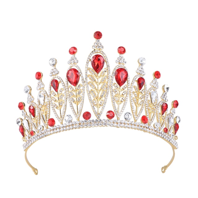 Miangastore Bride Bridesmaid Wedding Headdress Bridal Tiara Rhinestone Red 1Pack 5.1X4.3X3.7In Baroque Style