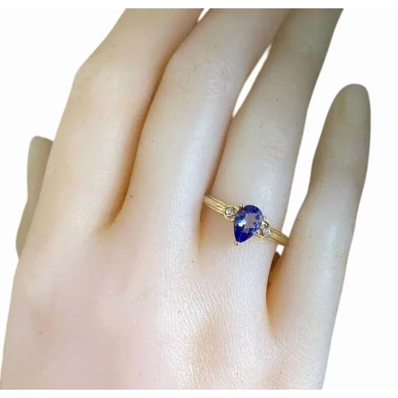 Natural Tanzanite Ring, AAA Tanzanite Gemstone Ring, December Birthstone, Zircon Ring Womens Ring, Gold Micron, 925 Sterling Silver, Cocktail Ring, Dainty Minimal Stacking jewelry, Birthday Gift Ring