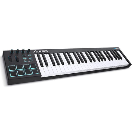 Advanced 49-Key USB MIDI Keyboard & Drum Pad Controller (16 Pads / 12 Knobs / 36 Buttons) + Label Kit + MIDI Cable + Headphones - Top Value Kit!