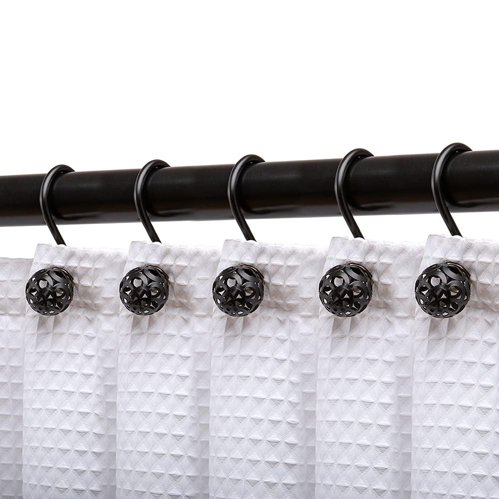 Utopia Alley Shower Rings, Hollow Ball Shower Curtain Hooks for Bathroom, Rust Resistant Shower Curtain Hooks Rings, Set of 12, Matt Black