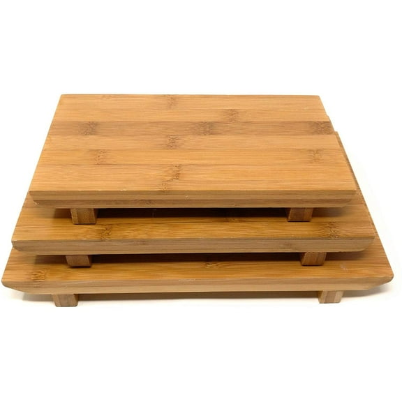 TJ Global Sashimi Sushi Bamboo Serving Geta Plate - Japanese Style Tableware Bamboo Sushi Board Cutting Tray (Set of 3)