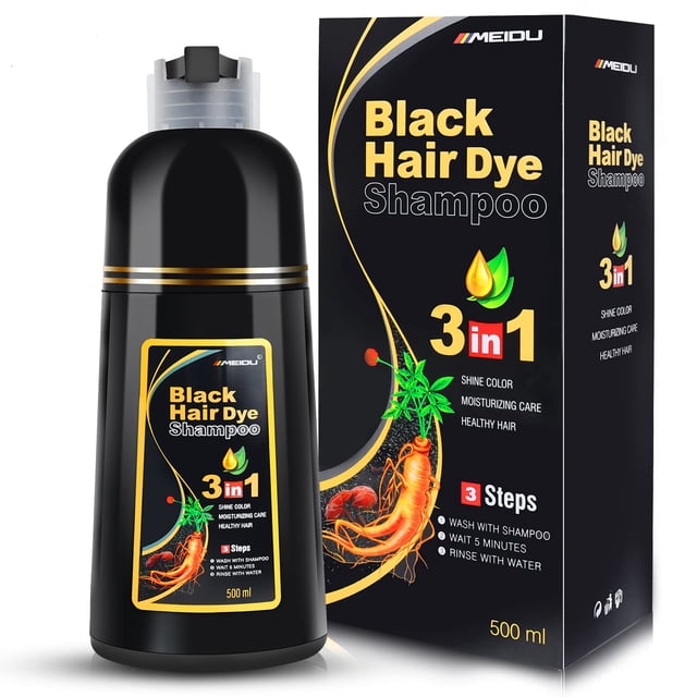 Champú para teñir el cabello MEIDU Black 3 en 1, 500 ml, cobertura 100% gris