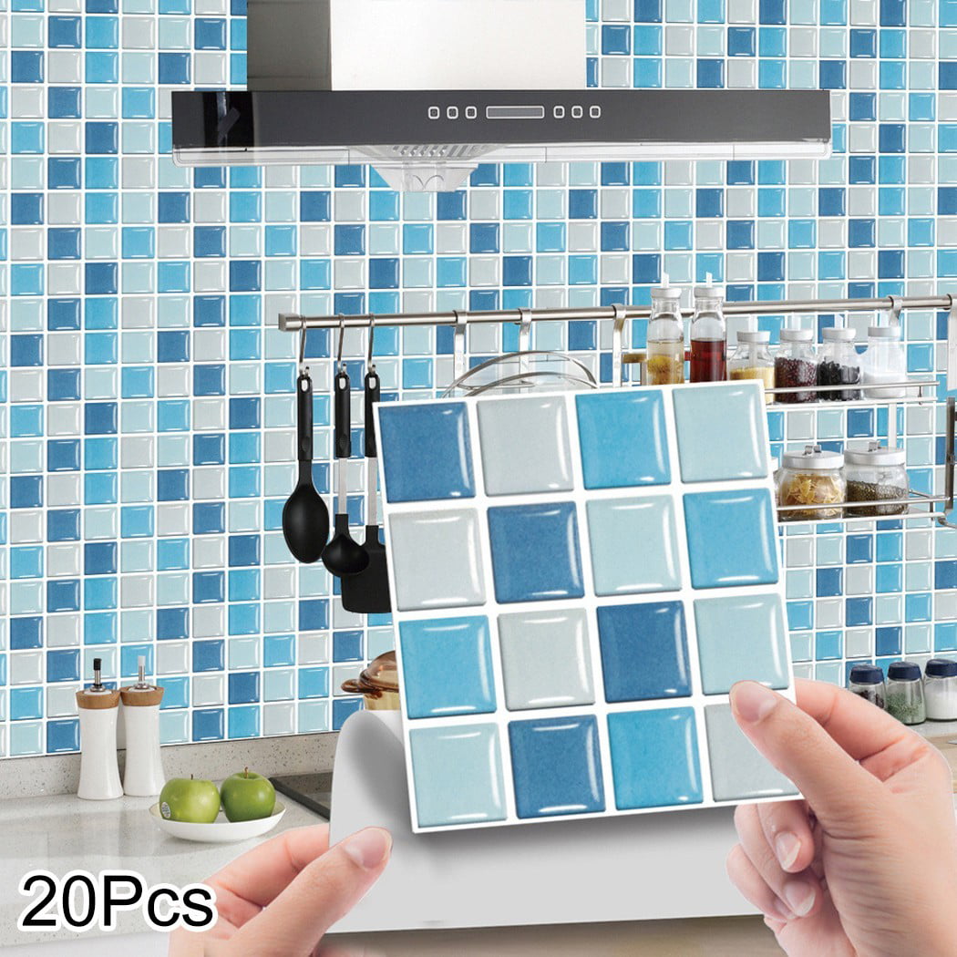 20pcs Tile Stickers Self-adhesive Waterproof Mosaic Kitchen Bathroom Wall Decal 