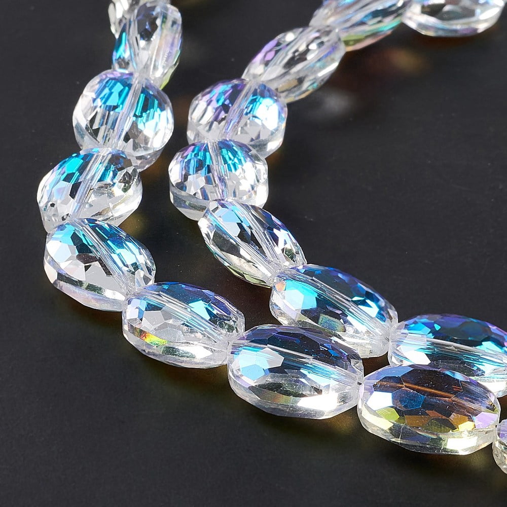 Faceted Glass Beads Strands Clear Oval 16x12x7.5mm Hole: 1.2mm about 50pcs/strand 31.50''(80cm)