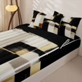 thumbnail image 2 of Castle Fairy Mid Century Geometric Block Zipper Twin Comforter Sets with Fitted Sheet and 2 Pillowcases,Vintage Vertical Streak Zipper Bedding Set,Black Gold Cream,Reversible, 2 of 5