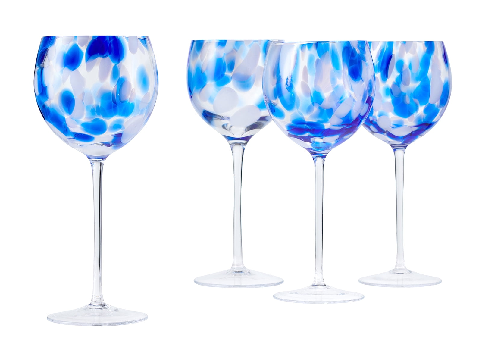 Blue Rose Polish Pottery Cobalt and Opal Confetti Large Wine Glass Set ...