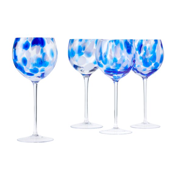 Blue Rose Polish Pottery Cobalt and Opal Confetti Large Wine Glass Set