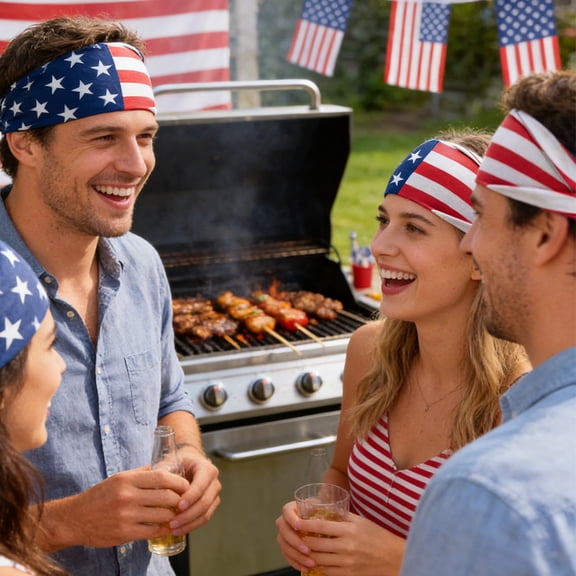 Red White and Blue American Flag Headband 4th of July Bandana Headband for Men and Women 41" B